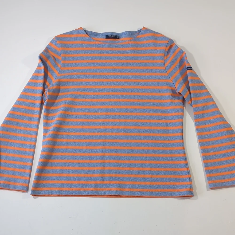 Saint James Atelier Striped Long Sleeve Shirt Light Blue Orange Cotton Size 12 - Picture 10 of 15